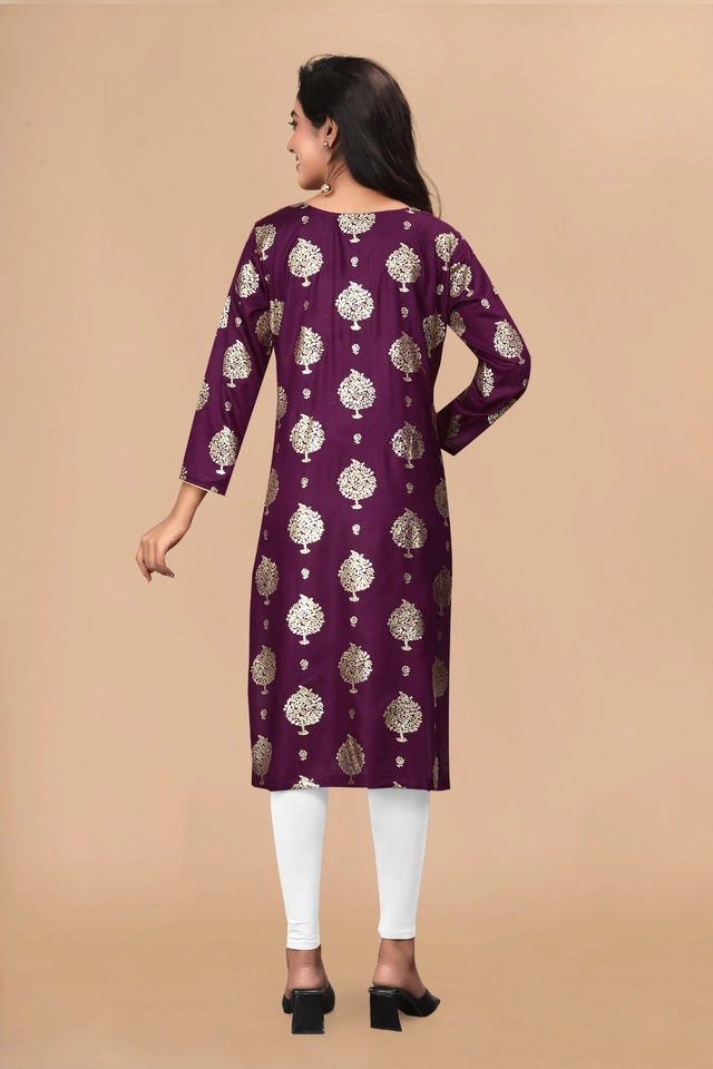 Cotton Silk Embellished Kurti for Women (Purple, M)