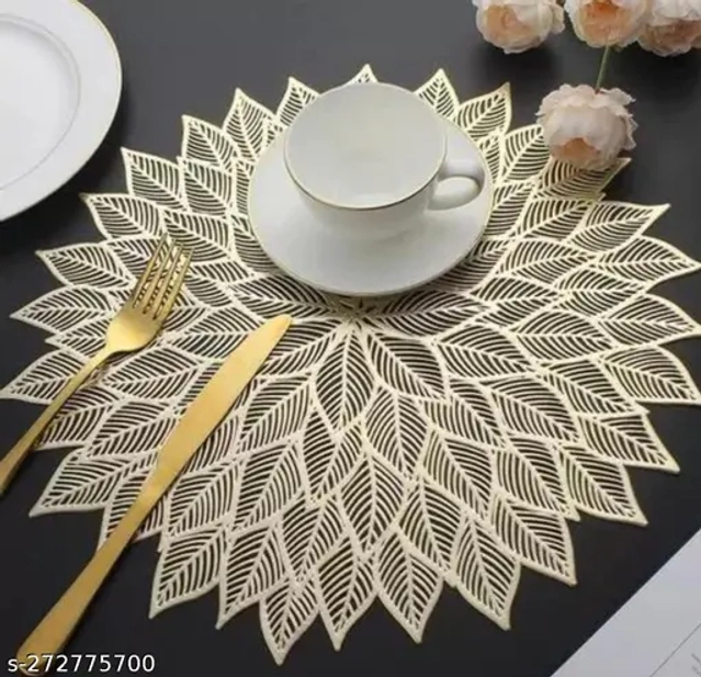 BALLEY Round Shape Table mat/Table mat Round/ Round PVC Table mats/Cutwork Design Dining Table mats/ Dressing Table MATS/Bed Side Table mats (Set Of 2) Golden