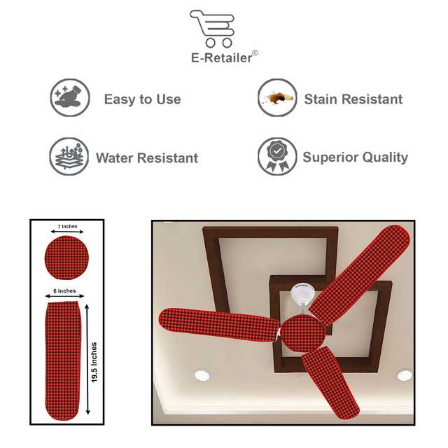 E-Retailer PVC Waterproof 3 Blade Ceiling Fan Cover With Adjustable Elastic Closer (1 Pc) (Red, 19.5x6 Inch) (ER-152)