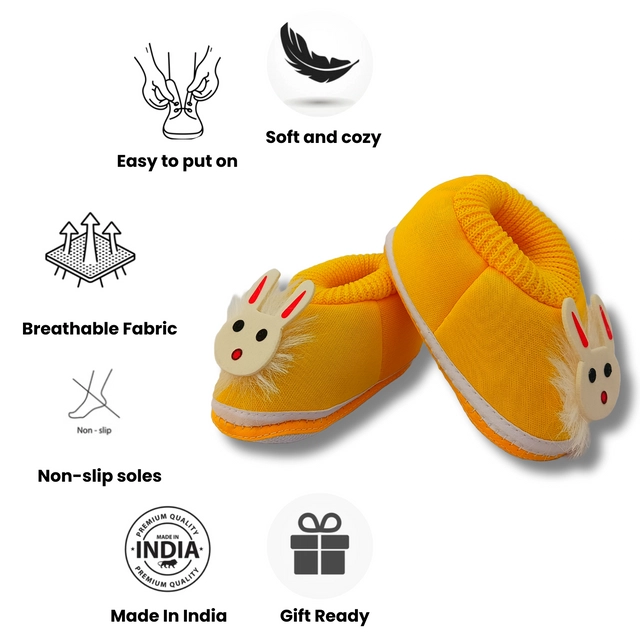 Cotton Booties for Infants (Orange, 0-3 Months)