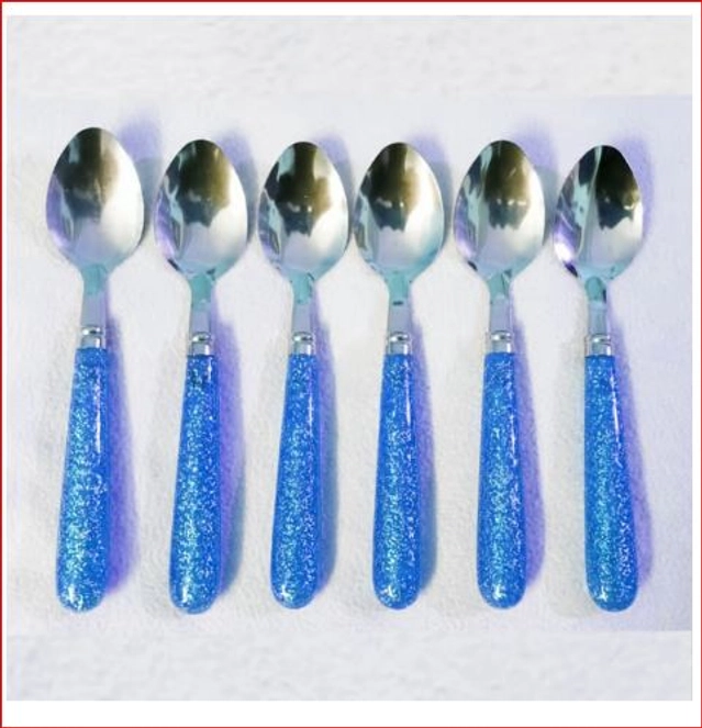 Stainless Steel Spoons with Plastic Handle (Multicolor, Pack of 6)