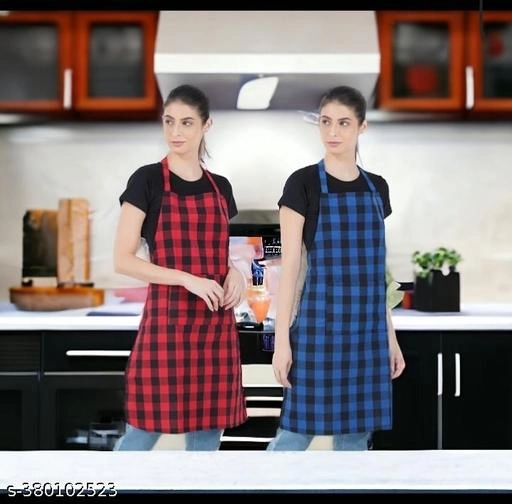 Cotton Apron for Men & Women (Red & Blue, Pack of 2)