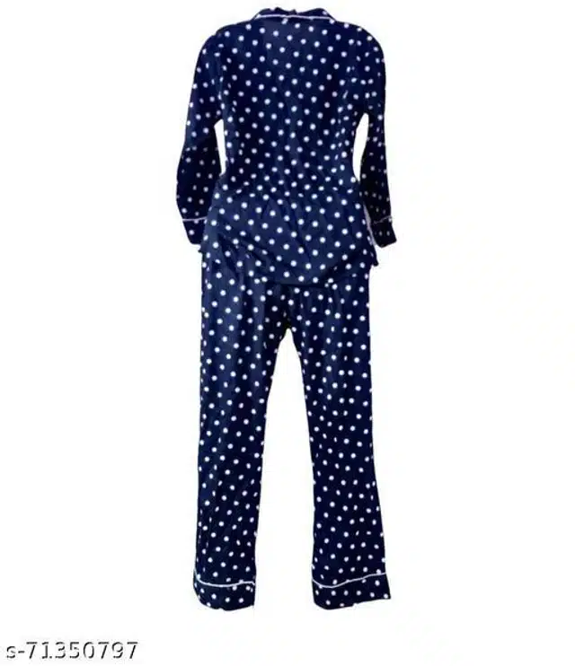 Satin Nightsuit for Women (Navy Blue, XL)