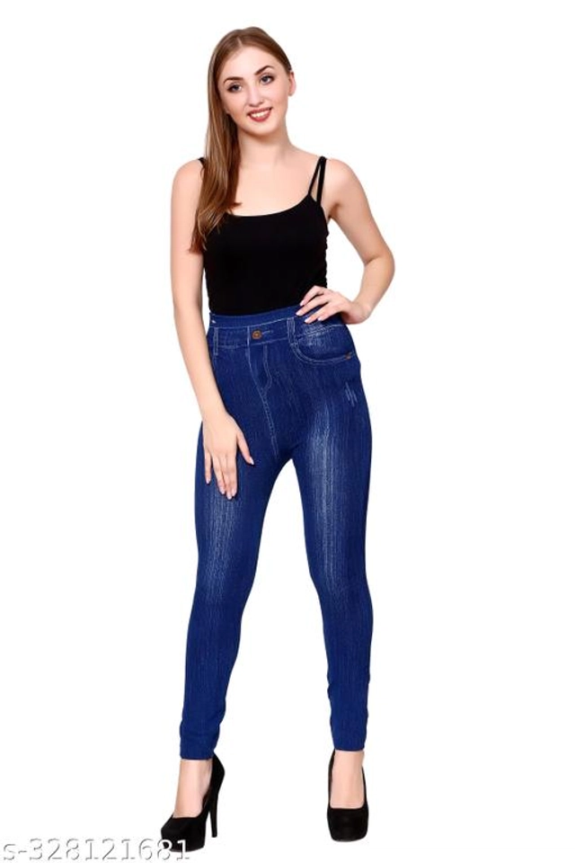 Polyester Dyed Jeggings for Women (Blue, M)