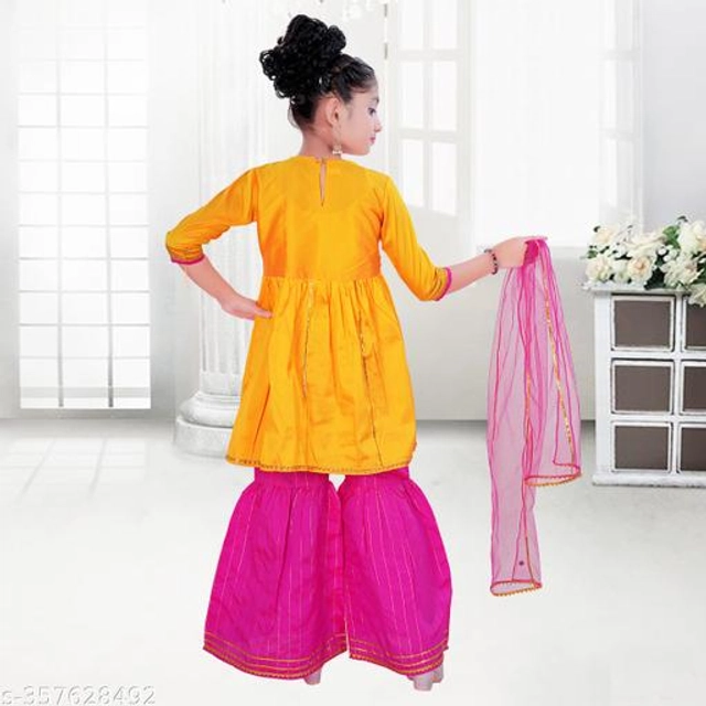 Poly Silk Kurta Sets for Girls (Yellow & Pink, 2-3 Years)