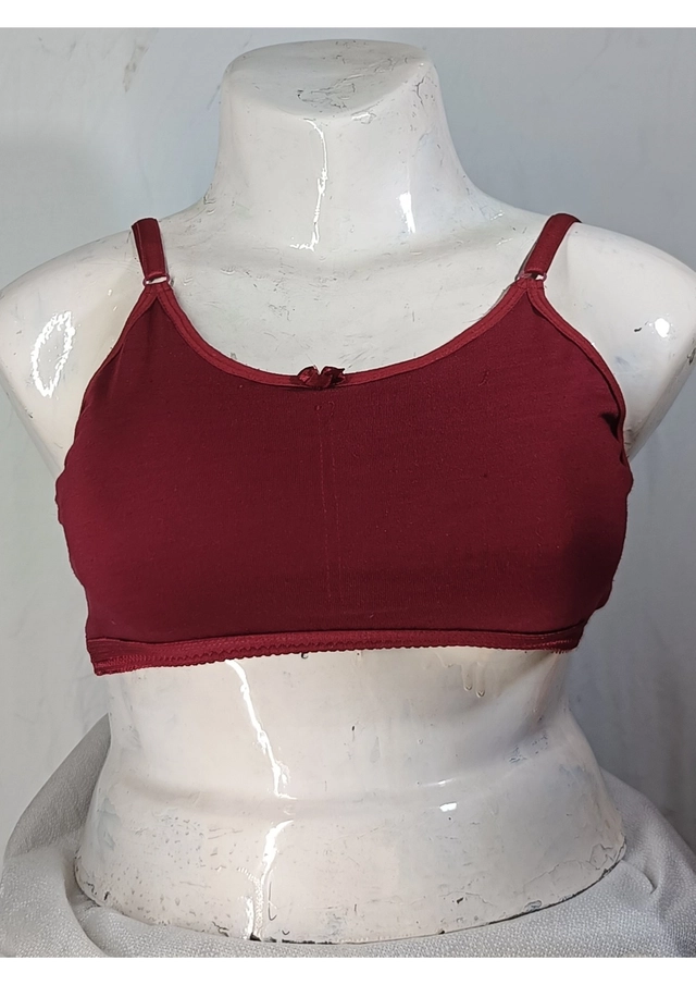 Cotton Solid Non-Padded Sports Bra for Women (Maroon, 28)