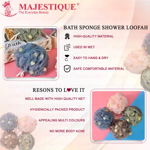 Majestique Shower Puff Loofahs (Combo of 4) (B-03)