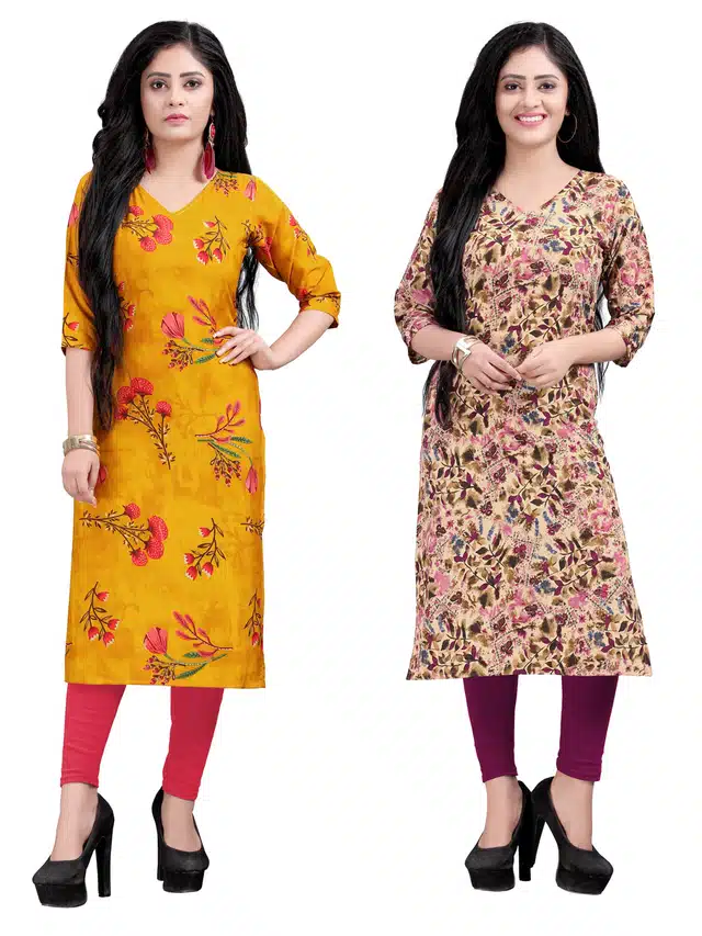 Crepe Kurti for Women (Pack of 2) (Multicolor, S)