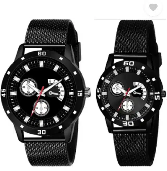Couple Analog Watches (Black, Pack of 2)