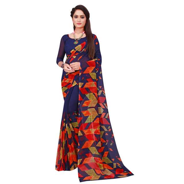 Florences Womens Georgette Saree With Unstiched Blouse (Navy Blue & Pink, 5.5 m) (F2570) (Pack of 2)