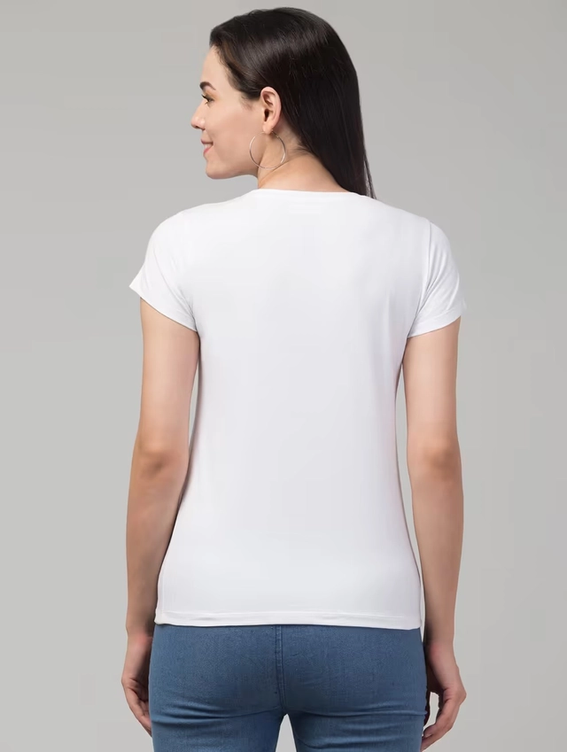 Round Neck Printed T-Shirt for Women (White, S)