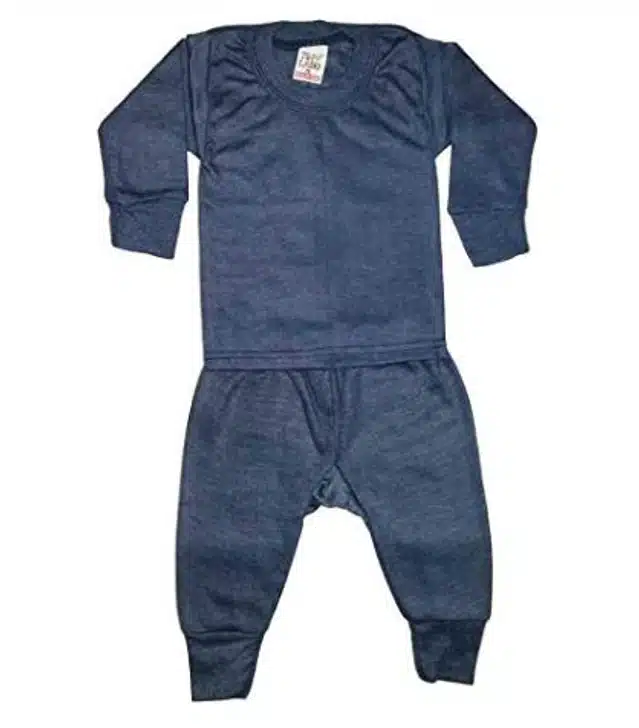 Woolen Solid Top & Bottom Set for Kids (Blue, 0-6 Months)