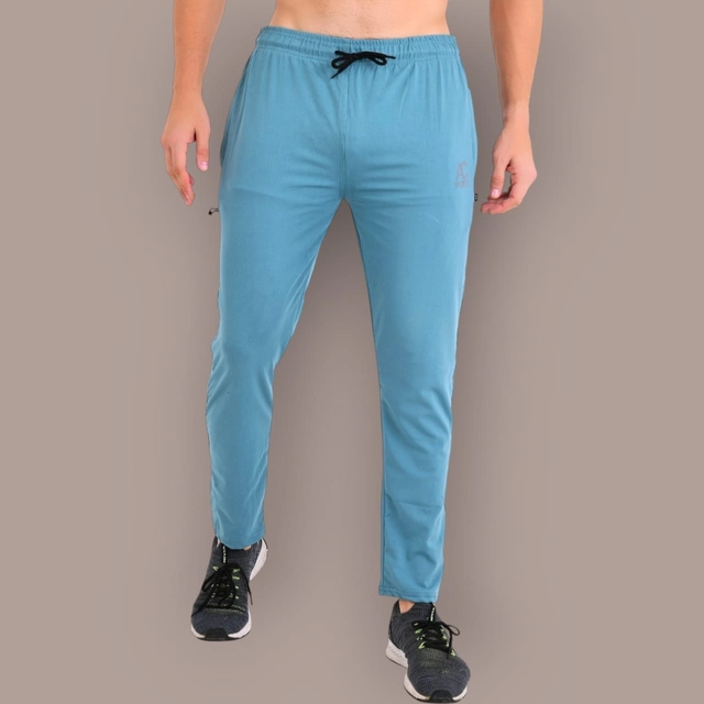 Lycra Nylon Logo Printed Track Pant for Men (Sky Blue, M)