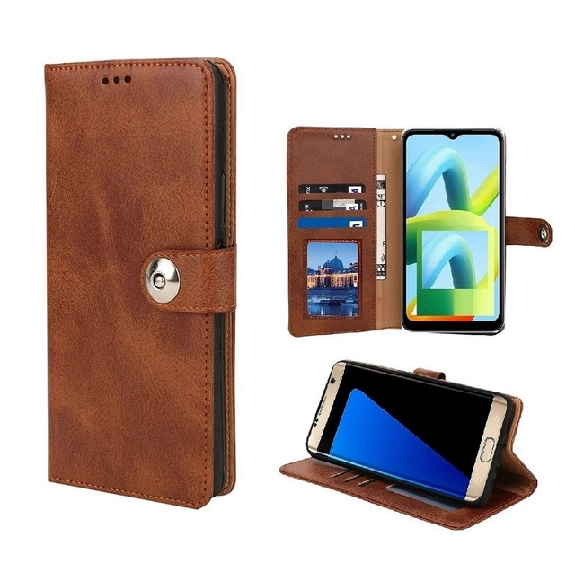 Artificial Leather Mobile Flip Cover for Realme C65 5G (Brown)