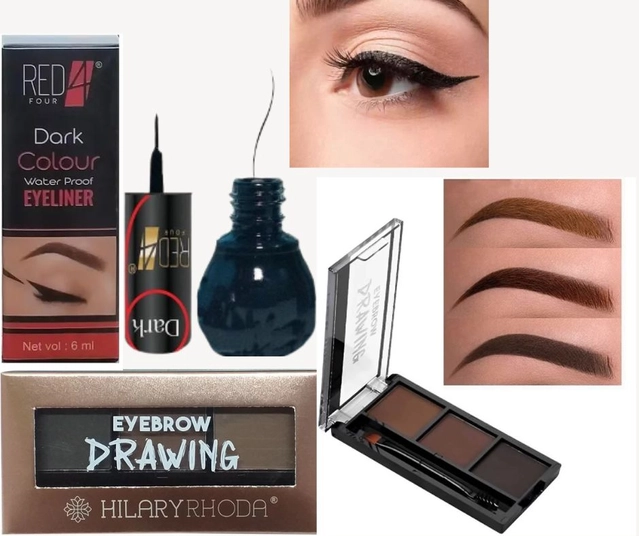 Combo of Hilary Rhoda Eyebrow Drawing Kit & Red Four Eyeliner (Multicolor, Set of 2)