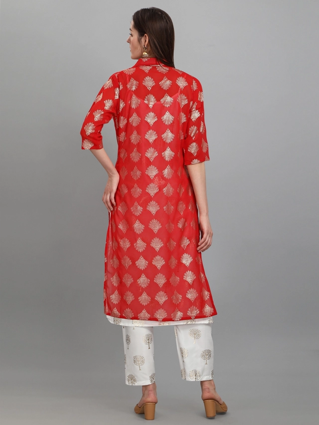 Cotton Blend Printed Kurti with Pant for Women (Multicolor, XXL)