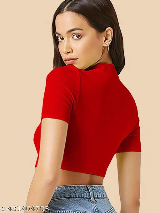 Lycra Solid Top for Women (Red, S)