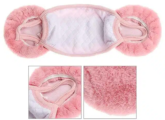 Soft Plush Face Mask with Earmuffs for Kids (Pink, 5-13 Years)