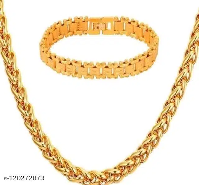 Designer Chain with Bracelet for Men & Boys (Gold, Set of 2)