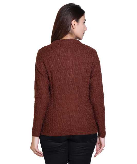 Women's Full Sleeves Cardigan (Brown, L) (M98)