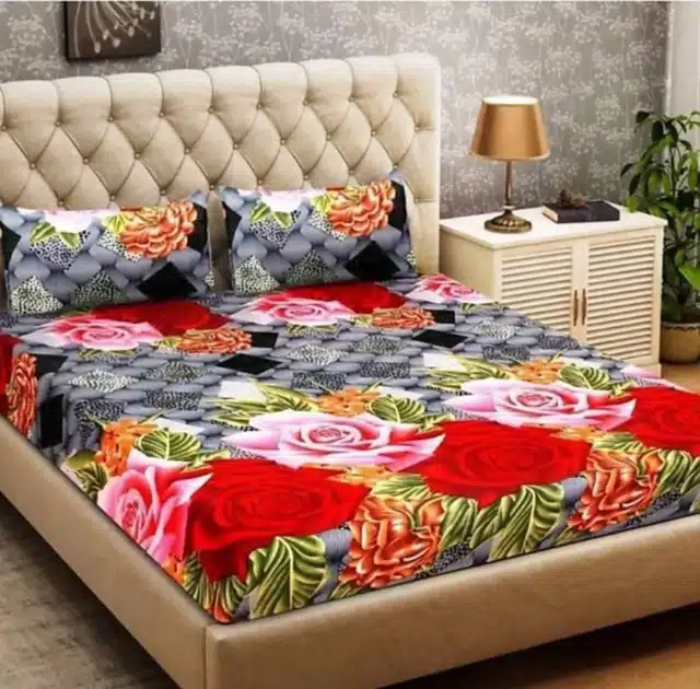 Double Bedsheet with 2 Pillow Covers (Multicolor, 85x85 Inches)