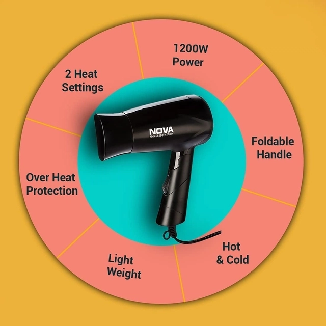 NOVA NHP 8100 Hair Dryer (1200W, Black)