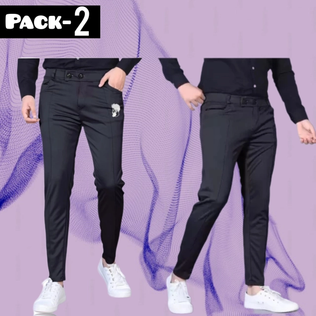 Lycra Jogger Perfect Fit Trackpants for Men (Black, 28) (Pack of 2)