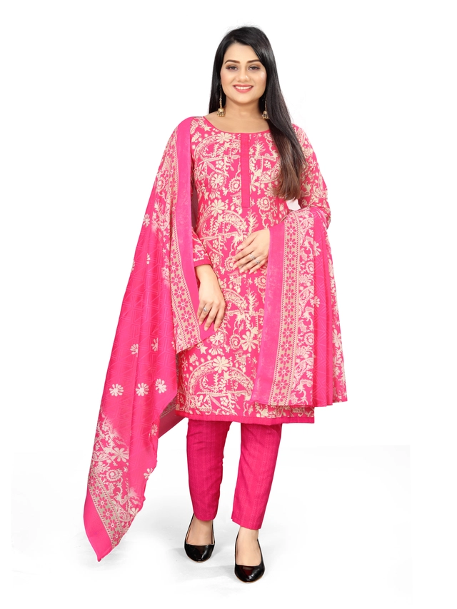 Cotton Blend Floral Unstitched Suits Fabrics for Women (Pink, 2 m)