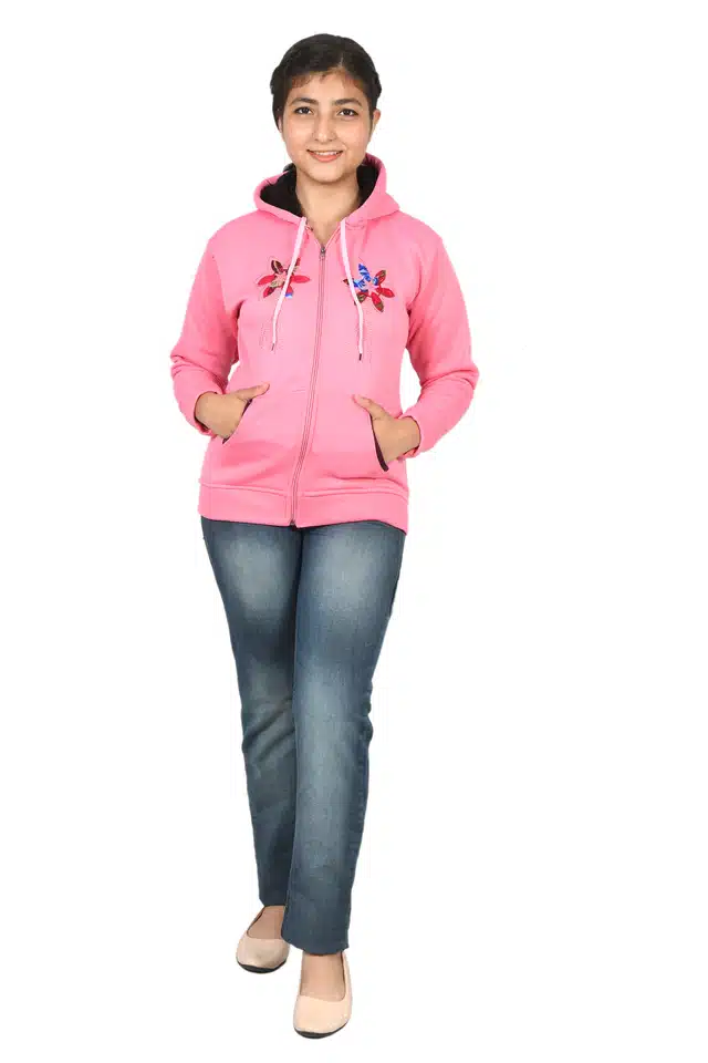 Full Sleeves Hoodies for Women (Pink, L)