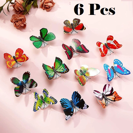 Plastic LED 3D Butterfly Wall Stickers (Multicolor, Pack of 6)