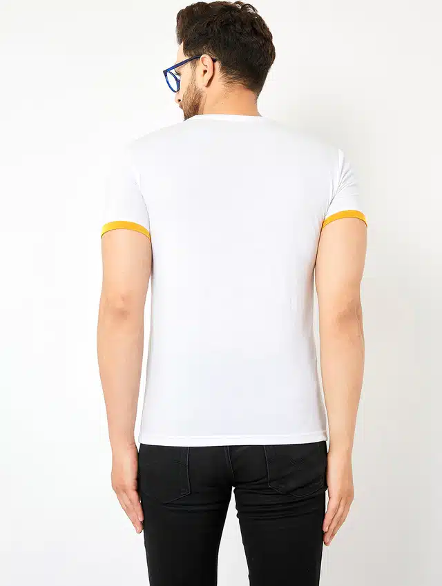 Men's Color Blocked Casual T-shirt (White, L)