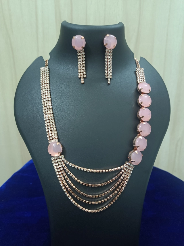 Alloy Necklace with Earrings for Women (Baby Pink)