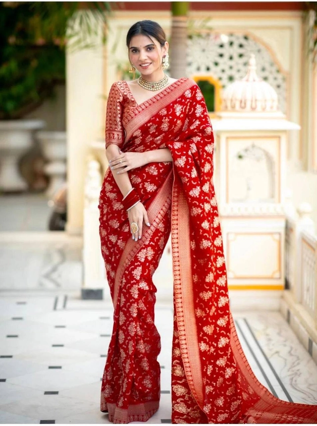 Lichi Silk Woven Design Saree for Women (Red, 6.3 m)