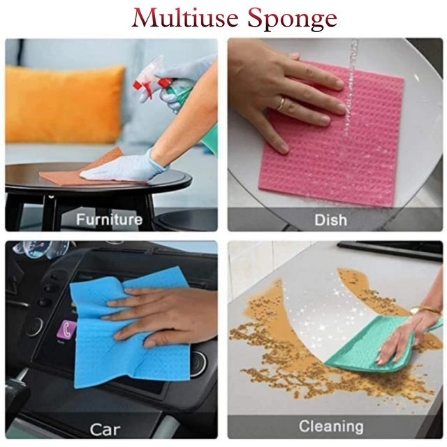 Silicone Kitchen Cleaning Sponge Wipes (5 Pcs) with Magic Sponge (Multicolor, Set of 2)