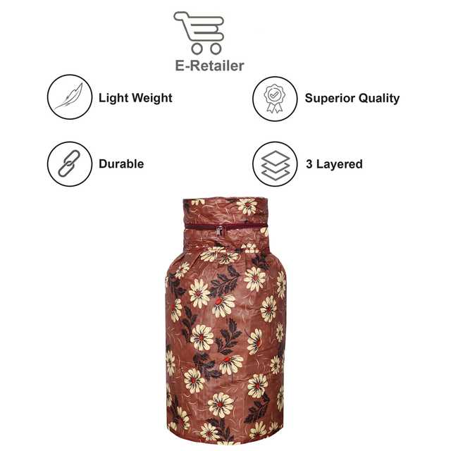 E-Retailer® PVC Waterproof 3-Layered LPG Gas Cylinder Cover With Zip Enclosure (Pack Of 1) (Brown, 66X36 cm) (ST228)