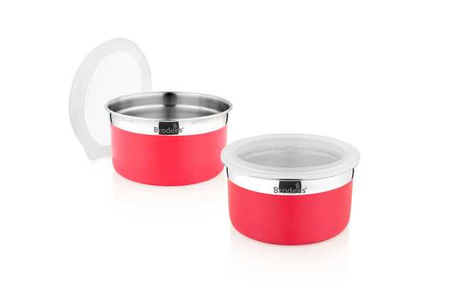 Stainless Steel Storage Container Steel Utility Container (1000 ml ,Red) (Set of 2 Pcs) (A-41)