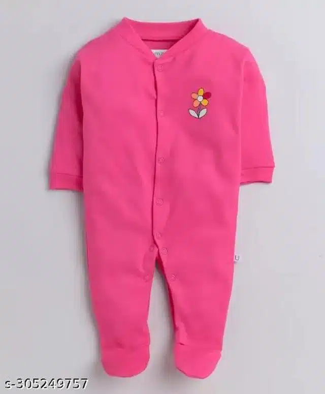 Cotton Rompers for Kids (Pink & Yellow, 0-3 Months)