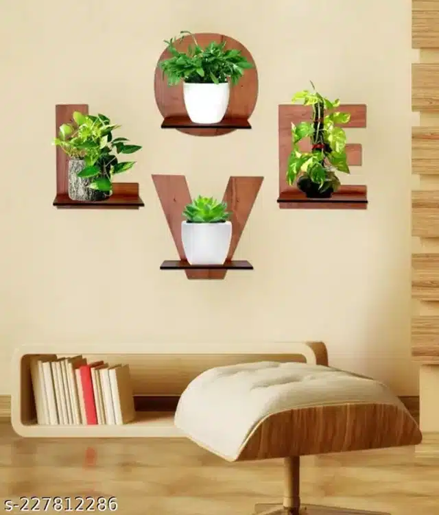 Wooden Wall Shelves (Brown, Pack of 4)
