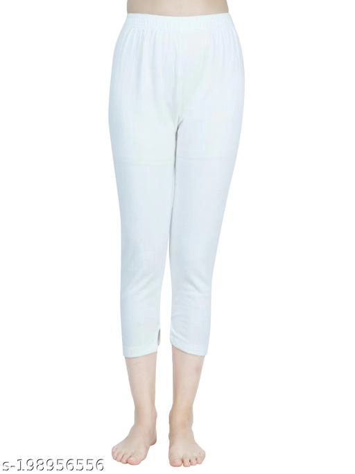 Cotton Blend Thermal Bottoms for Women (White, M)