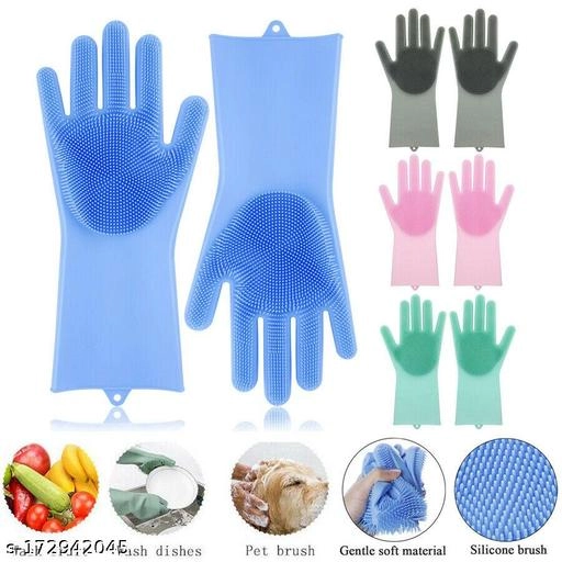 Silicone Kitchen Cleaning Gloves (Multicolor, Set of 1)