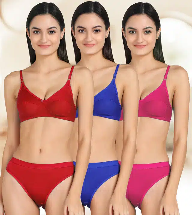 Women's Bra and Panty Set (Multicolour, 40) (Set of 3) (F-840)