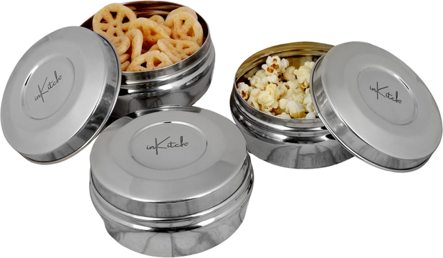 Inkitch Stainless Steel Storage Container with Lid for Kitchen (Silver, Pack of 3)