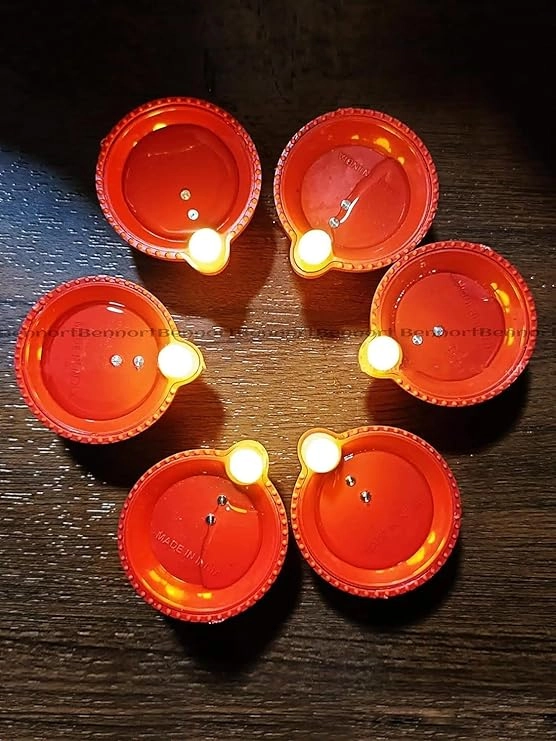 Plastic Traditional Water Sensor LED Diya for Diwali (Brown, Pack of 6)