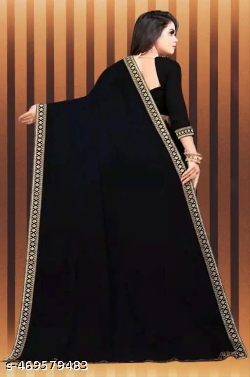 Lycra Blend Solid Saree for Women (Black, 6.3 m)