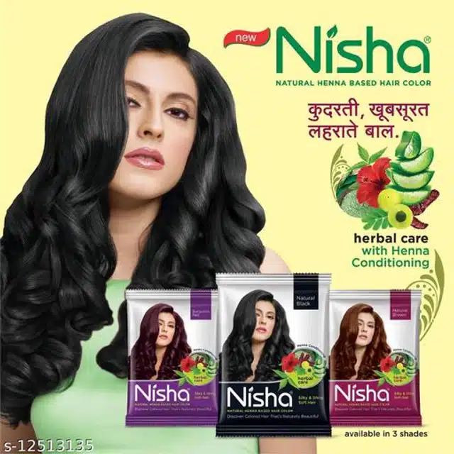 Nisha Natural Henna Powder Hair Color (Burgundy Red, 15 g) (Pack of 10)