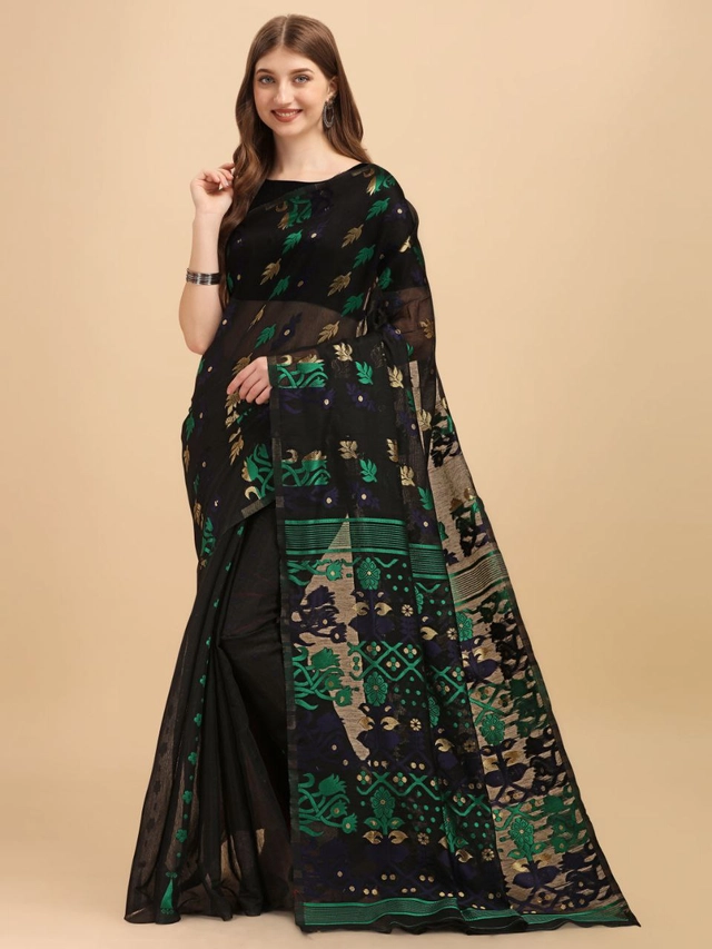 Cotton Printed Saree for Women (Black, 6.3 m)