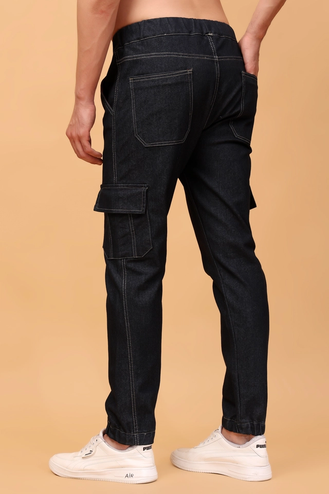 Cotton Blend Cargo Jeans for Men (Black, 28)