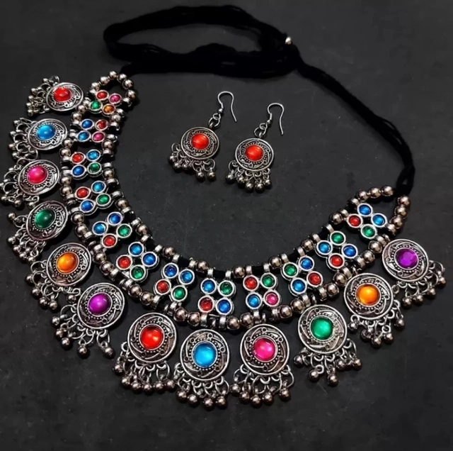 Designer Necklace with Earrings Set for Women & Girls (Multicolor, Set of 1)
