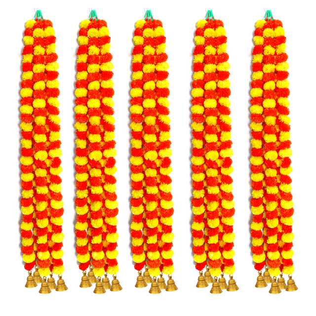 Artificial Marigold Garland with Bell (Multicolour, 60 Inches) (Pack of 25) (IH-788)
