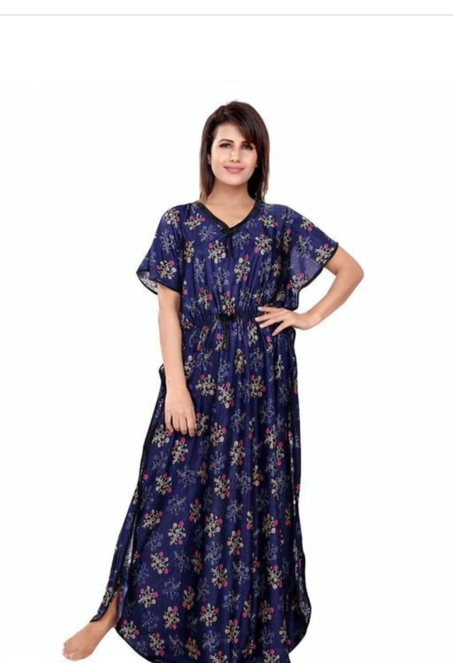 Satin Printed Kaftan for Women (Navy Blue, XL)